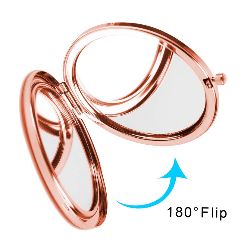 Dynippy Compact Mirror Rose Gold Makeup Mirror Folding Mini Pocket Mirror Portable Hand Mirror Double-Sided 2 x 1x Magnification for Woman Girls A-Red Rose - Image 2